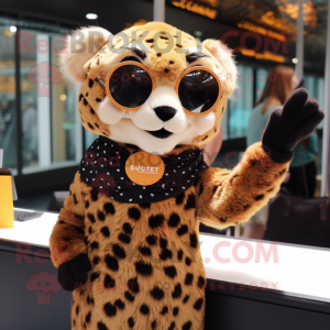 nan Cheetah mascot costume character dressed with a Dress and Sunglasses