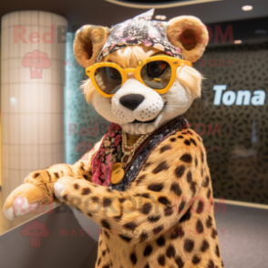 nan Cheetah mascot costume character dressed with a Dress and Sunglasses