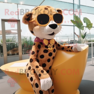 nan Cheetah mascot costume character dressed with a Dress and Sunglasses