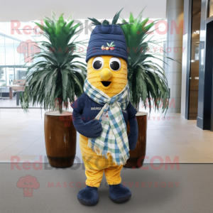 Navy Pineapple mascot costume character dressed with a Polo Shirt and Scarf clips