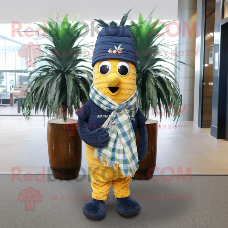 Navy Pineapple mascot costume character dressed with a Polo Shirt and Scarf clips Navy Pineapple mascot costume character dressed with a Polo Shirt and Scarf clips