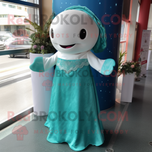 Teal Whale maskot kostume...