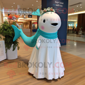 Teal Whale maskot kostume...