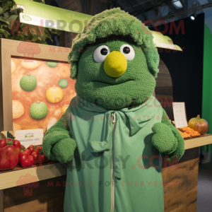 Green Meatballs mascot costume character dressed with a Parka and Shawls