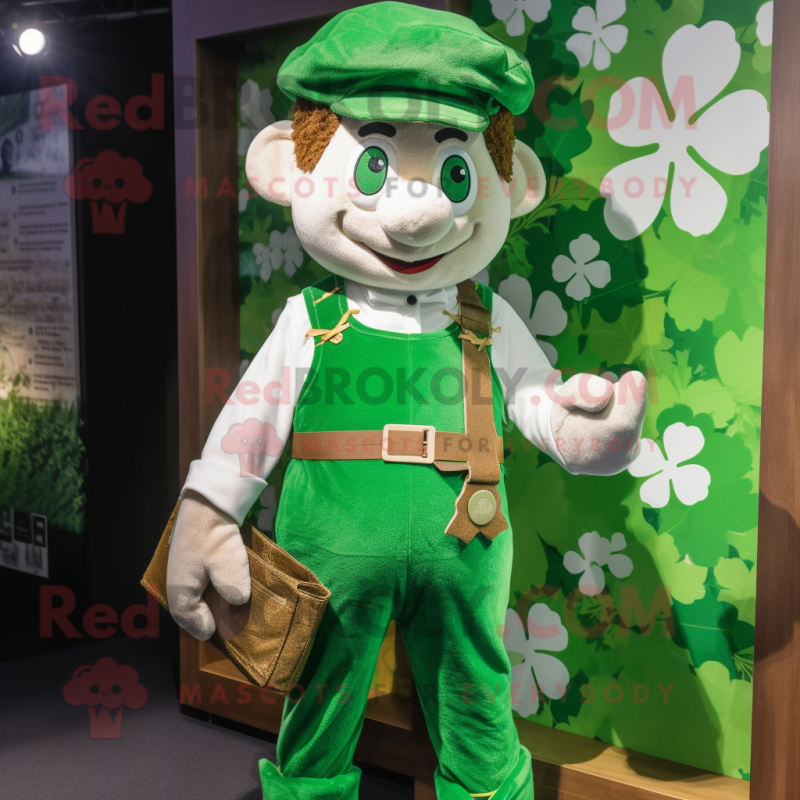 nan Four Leaf Clover mascot costume character dressed with a Dungarees and Cummerbunds nan Four Leaf Clover mascot costume character dressed with a Dungarees and Cummerbunds
