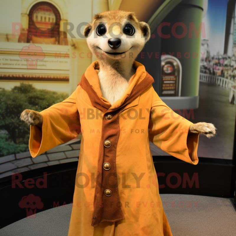 Brown Meerkat mascot costume character dressed with a Jacket and Shawls