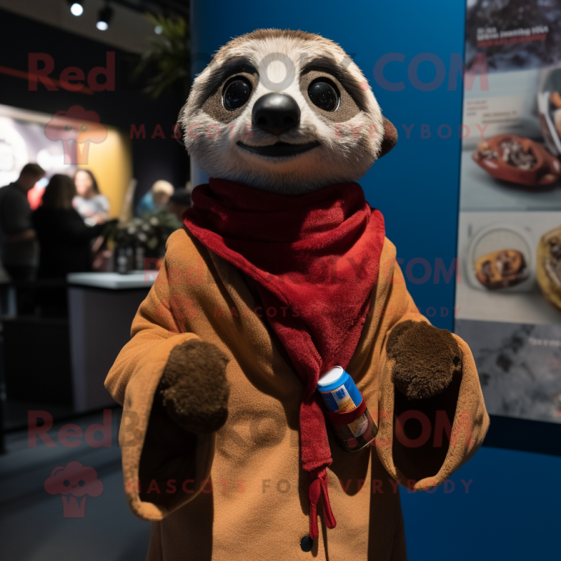 Brown Meerkat mascot costume character dressed with a Jacket and Shawls Brown Meerkat mascot costume character dressed with a Jacket and Shawls