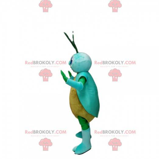 Mascote da cigarra amarela e azul. Traje de cigarra -