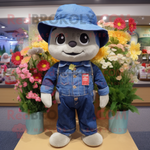 Navy Bouquet Of Flowers mascot costume character dressed with a Denim Shirt and Beanies