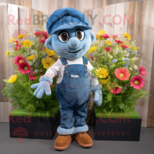 Navy Bouquet Of Flowers mascot costume character dressed with a Denim Shirt and Beanies