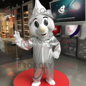 Silver Aglet mascot costume character dressed with a Windbreaker and Earrings