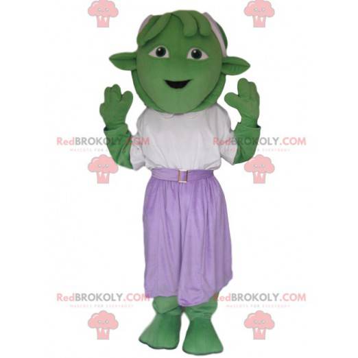 Green creature mascot with a purple skirt - Redbrokoly.com