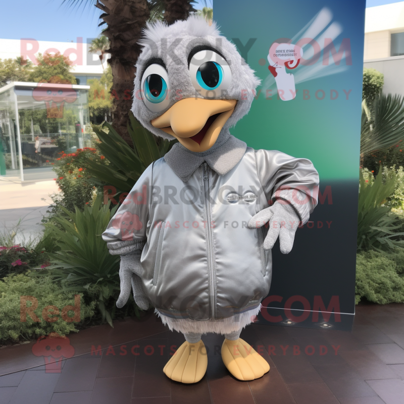 Silver Aglet mascot costume character dressed with a Windbreaker and Earrings Silver Aglet mascot costume character dressed with a Windbreaker and Earrings