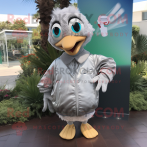 Silver Aglet mascot costume character dressed with a Windbreaker and Earrings