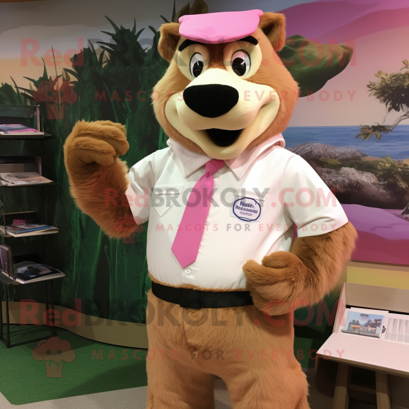 Pink Beaver mascot costume character dressed with a Poplin Shirt and Cufflinks Pink Beaver mascot costume character dressed with a Poplin Shirt and Cufflinks