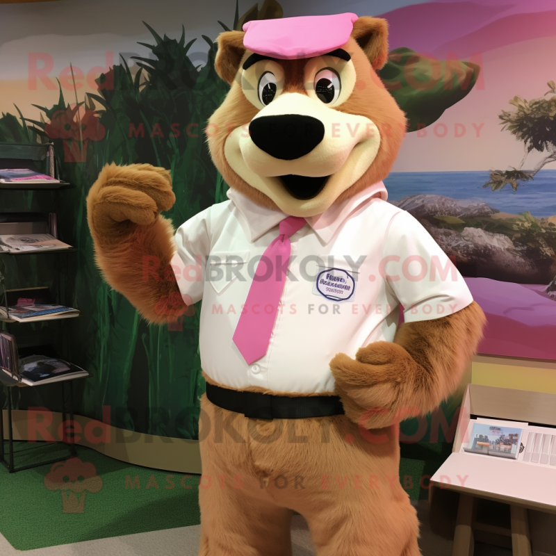 Pink Beaver mascot costume character dressed with a Poplin Shirt and Cufflinks