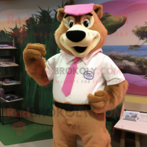 Pink Beaver mascot costume character dressed with a Poplin Shirt and Cufflinks