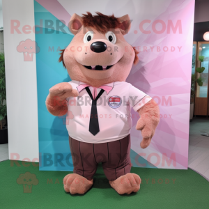 Pink Beaver mascot costume character dressed with a Poplin Shirt and Cufflinks