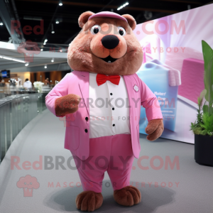 Pink Beaver mascot costume character dressed with a Poplin Shirt and Cufflinks