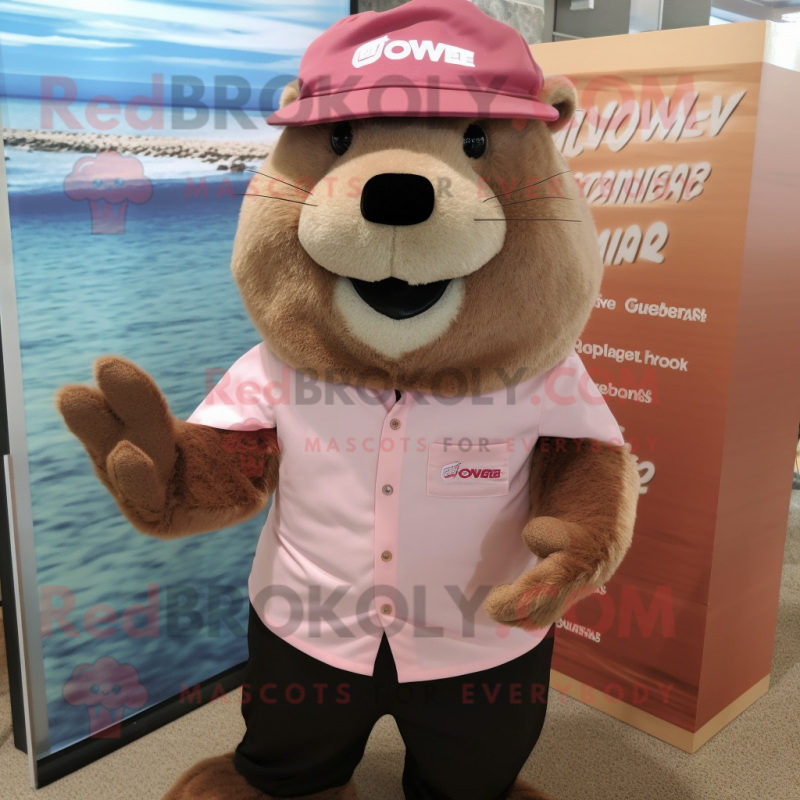 Pink Beaver mascot costume character dressed with a Poplin Shirt and Cufflinks