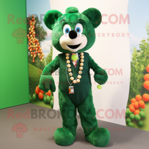 Forest Green Juggle mascot costume character dressed with a Waistcoat and Necklaces