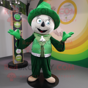 Forest Green Juggle mascot costume character dressed with a Waistcoat and Necklaces
