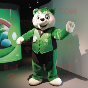 Forest Green Juggle mascot costume character dressed with a Waistcoat and Necklaces