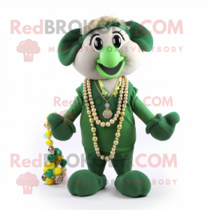 Forest Green Juggle mascot costume character dressed with a Waistcoat and Necklaces