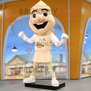 Cream Trapeze Artist mascot costume character dressed with a Shorts and Foot pads