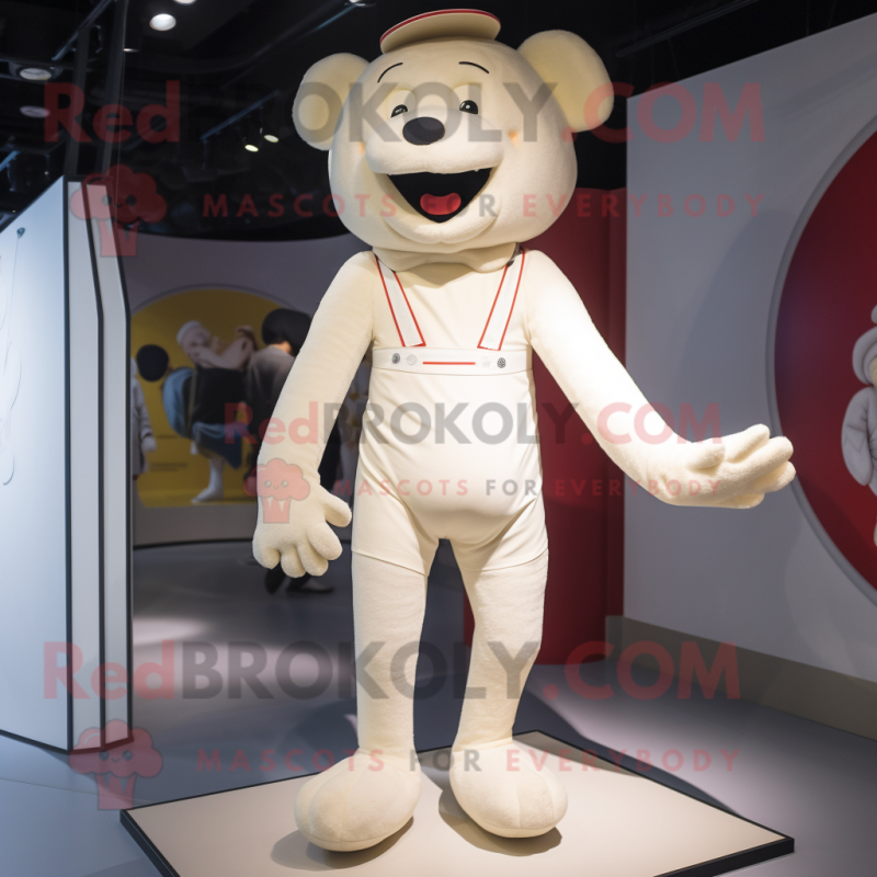 Cream Trapeze Artist mascot costume character dressed with a Shorts and Foot pads Cream Trapeze Artist mascot costume character dressed with a Shorts and Foot pads