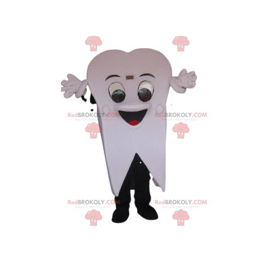 Velmi veselý bílý maskot zubu. Zubní oblek - Redbrokoly.com