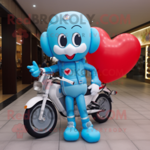 Sky Blue Heart Shaped Balloons mascot costume character dressed with a Moto Jacket and Hairpins