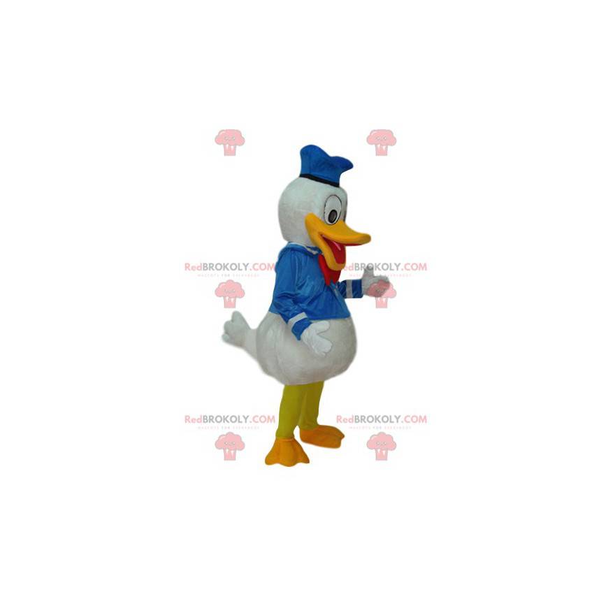 Mascote Donald com fantasia de marinheiro de cetim -