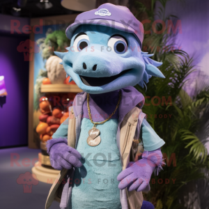 Lavender Barracuda mascot costume character dressed with a Henley Tee and Necklaces