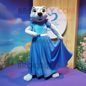 Blue Otter mascot costume character dressed with a Maxi Skirt and Clutch bags