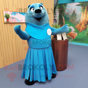 Blue Otter mascot costume character dressed with a Maxi Skirt and Clutch bags