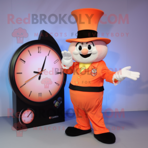 Peach Magician mascot costume character dressed with a T-Shirt and Digital watches