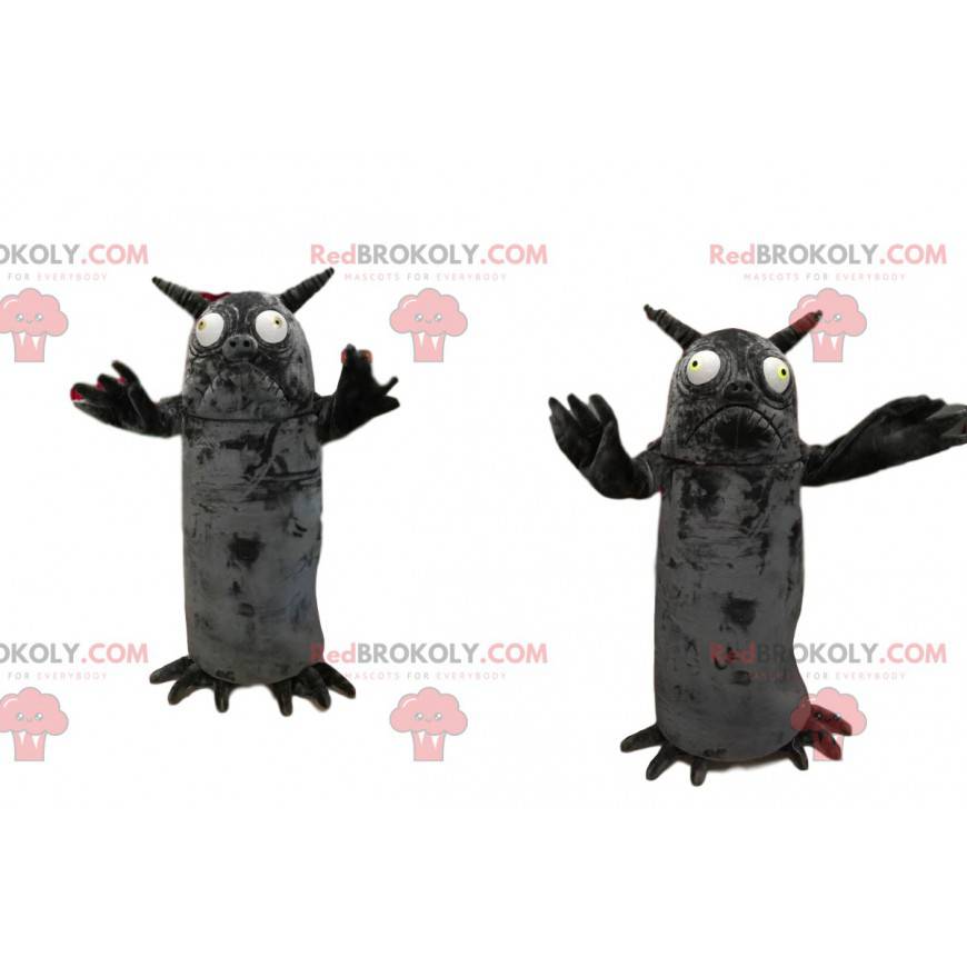 Maskot litet grått monster med horn - Redbrokoly.com Maskot litet grått monster med horn - Redbrokoly.com