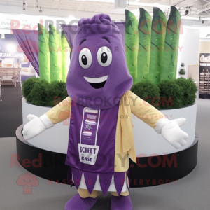Purple Celery mascot costume character dressed with a Vest and Scarf clips