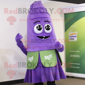 Purple Celery mascot costume character dressed with a Vest and Scarf clips