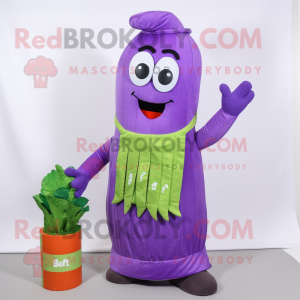 Purple Celery mascot costume character dressed with a Vest and Scarf clips