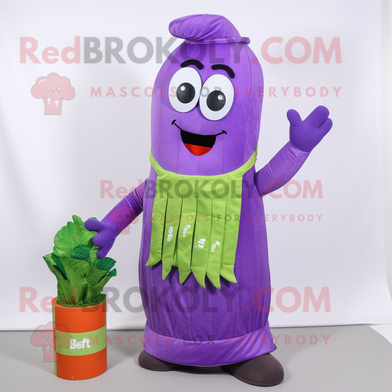 Purple Celery mascot costume character dressed with a Vest and Scarf clips Purple Celery mascot costume character dressed with a Vest and Scarf clips
