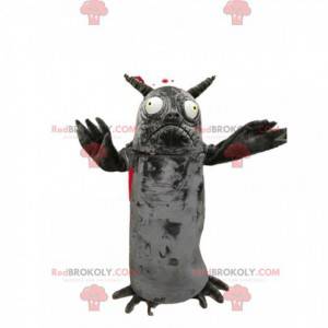 Mascotte de petit monstre gris avec des cornes - Redbrokoly.com