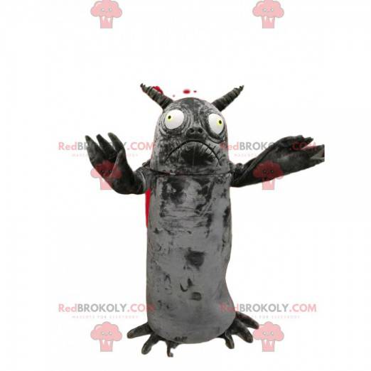 Kleine grijze monster mascotte met hoorns - Redbrokoly.com