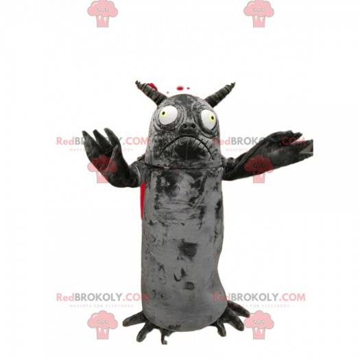Maskot malé šedé monstrum s rohy - Redbrokoly.com