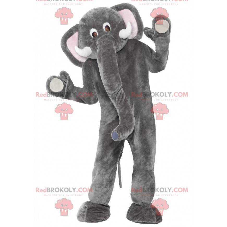 Gigantisk grå og rosa elefantmaskot - Redbrokoly.com