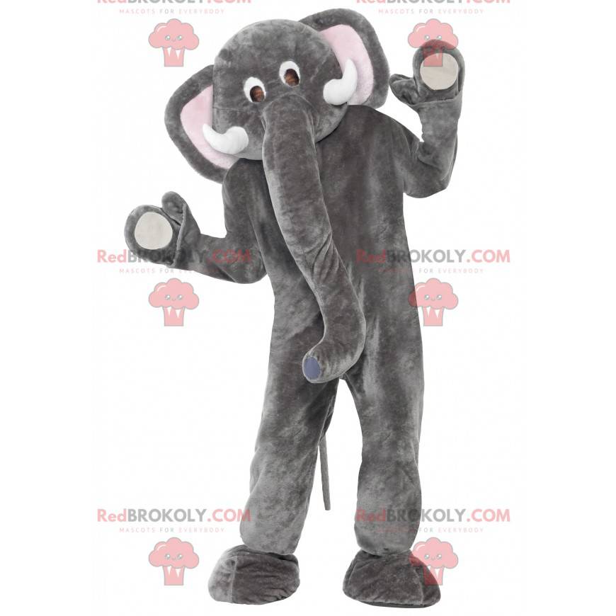 Mascota elefante gigante gris y rosa - Redbrokoly.com