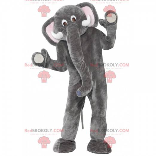 Gigantische grijze en roze olifant mascotte - Redbrokoly.com