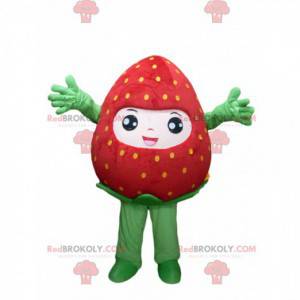 Very happy strawberry mascot. Strawberry costume -