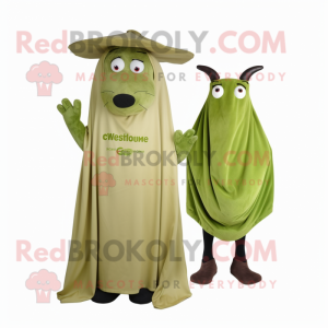 Olive Beef Stroganoff mascot costume character dressed with a Cover-up and Cummerbunds